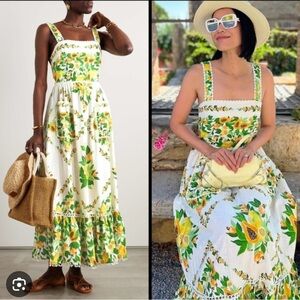 FARM Rio Green and Yellow Floral Midi Dress